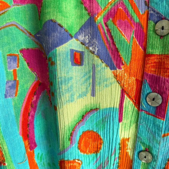 Key Lime Pie Womens Large Multicolor Cardigan Blouse Boho Festival Colorful Art - Picture 6 of 16